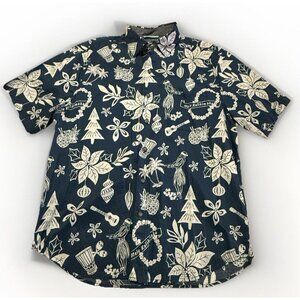 Tommy Bahama Hawaiian Shirt Mens Large Blue Christmas Mele Kalikimaka Hula Girl